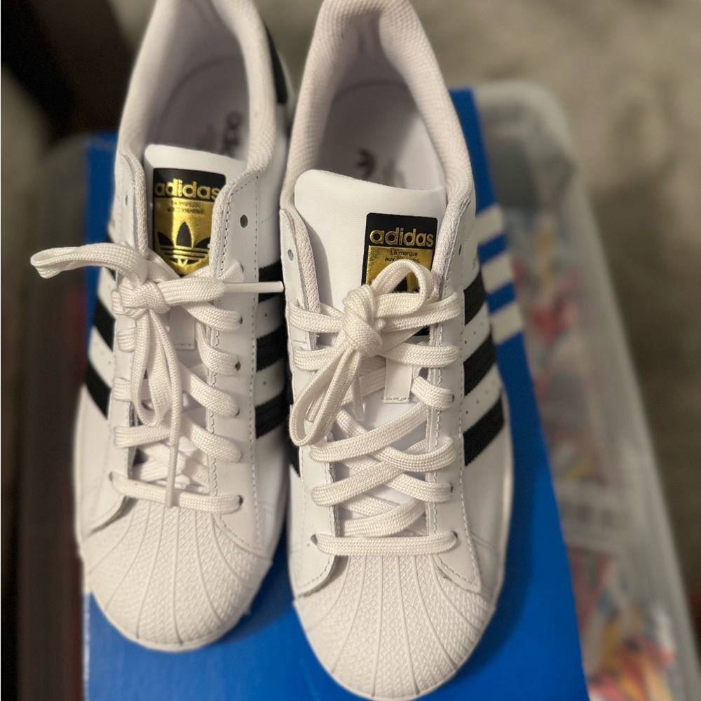 Never Worn- Adidas White and Black Superstar Sneakers